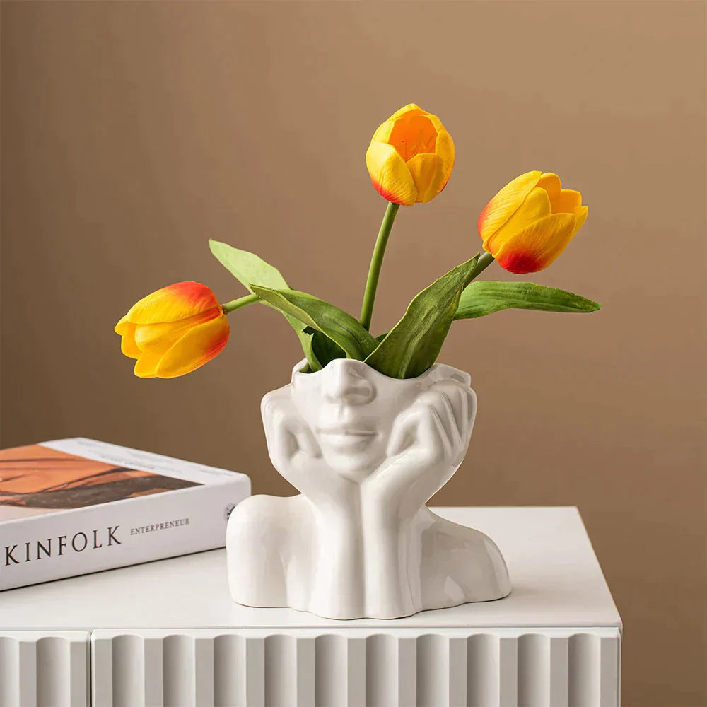 "Unik og Moderne Keramikkvase, Dekorativ Blomsterkruvase for Stue og Kontor" | Luvikno