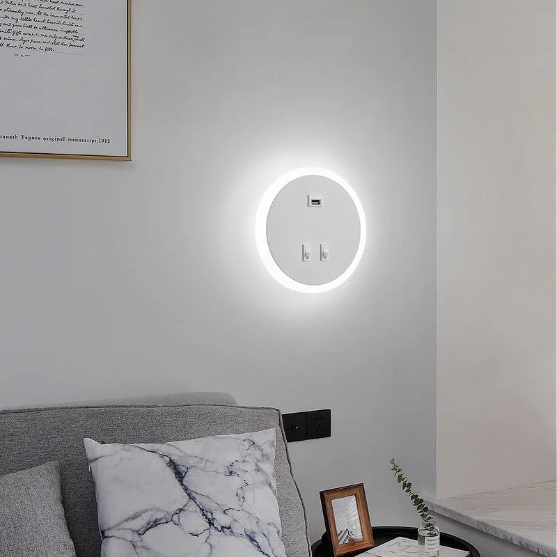 Moderne LED Vegglampe med USB-ladingsfunksjon – Dimbar, Ambient belysning for stue og soverom | Luvikno