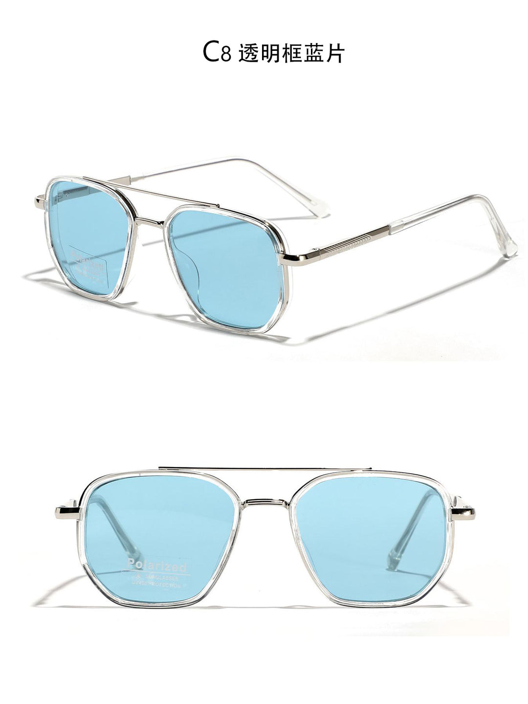 Dame kvadratisk solbrille med polarisert glass og elegant metallramme Luvikno