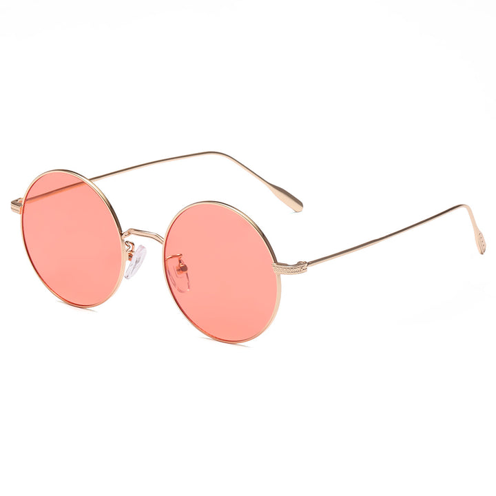 Dame rund solbrille med elegant metallramme og polarisert glass Luvikno