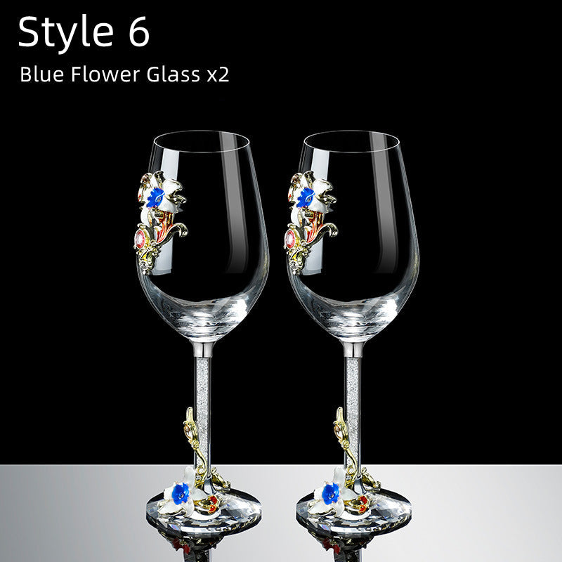 Metallic Blomst Krystall Vin Glass med Dekanter Koffert Sett | Luvikno
