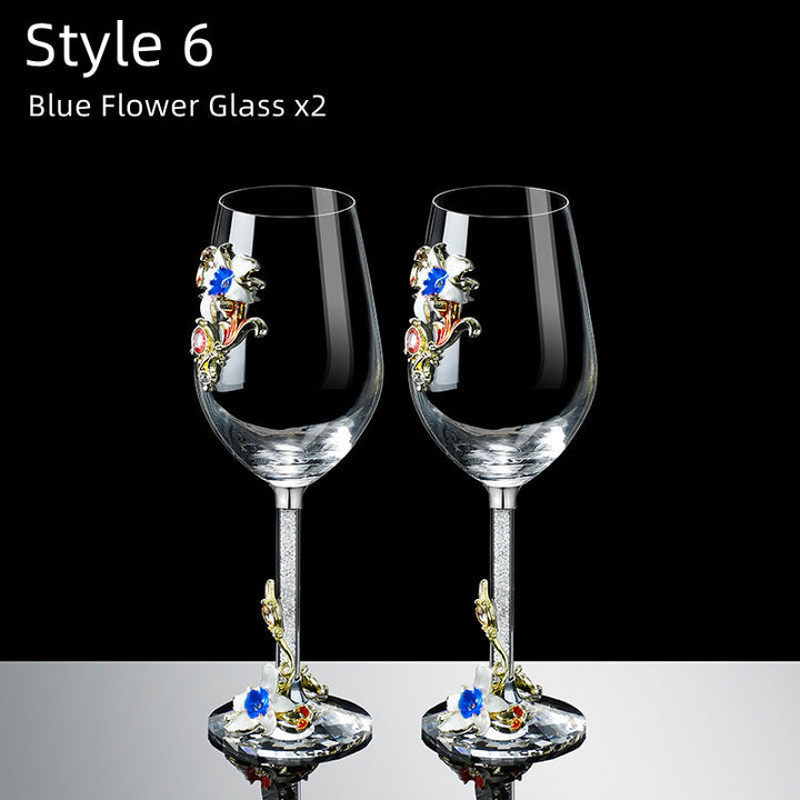 Metallic Blomst Krystall Vin Glass med Dekanter Koffert Sett | Luvikno