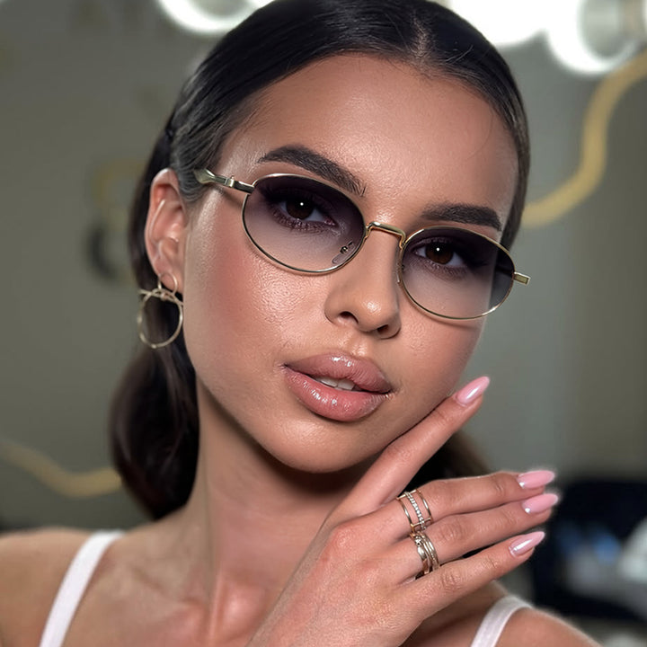 Dame robust rund solbrille med speilglass Luvikno