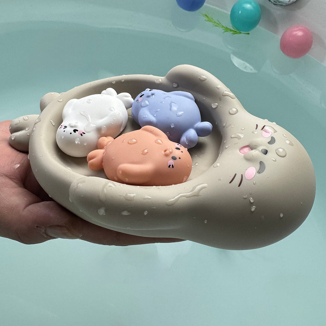 Unisex Badeglede leketøyssett med søte flodhestfigurer Luvikno