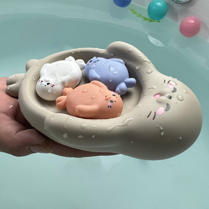 Unisex Badeglede leketøyssett med søte flodhestfigurer Luvikno