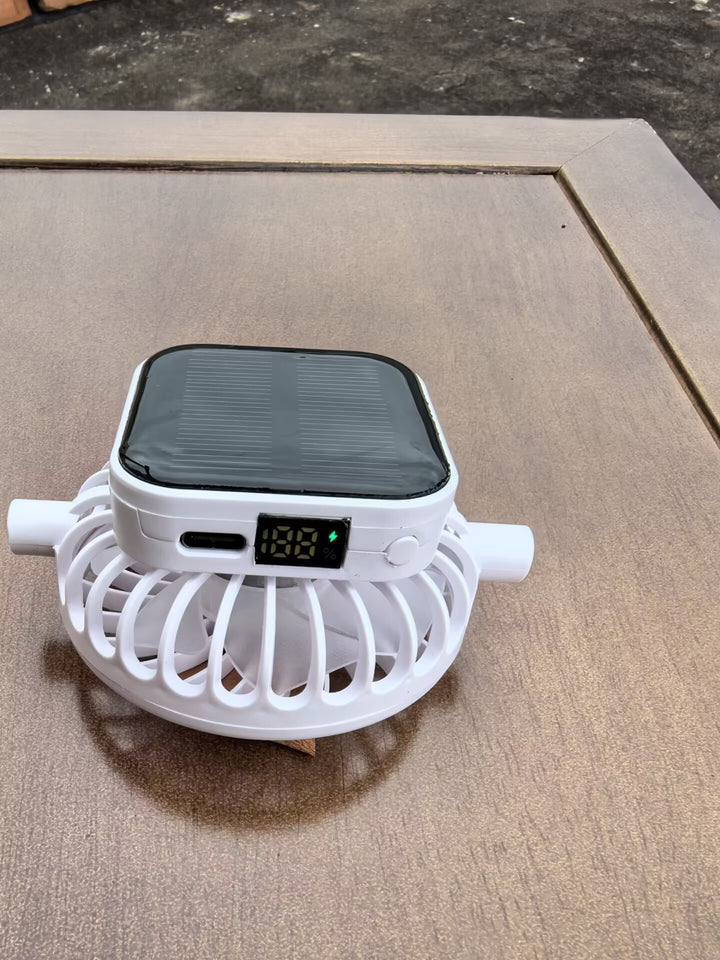 Solcel-drevet mini vifte med digital batterinivåindikator og USB-C ladekontakt Luvikno