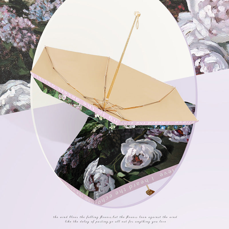 Damer elegant foldbar paraply med blomsterkunstdesign Luvikno
