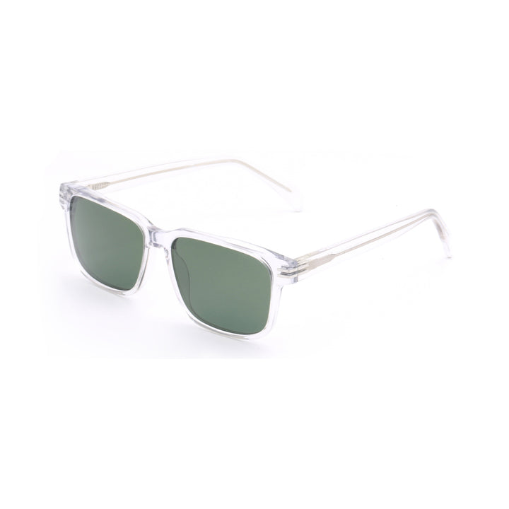 Dame moteriktig solbrille med transparent ramme og grønne glass Luvikno