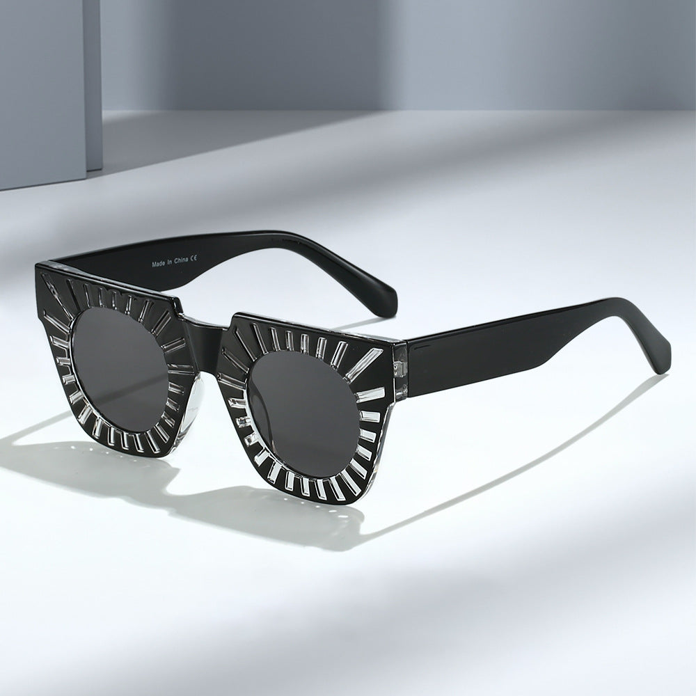 Dame Trendy solbriller med kreativ geometrisk ramme Luvikno