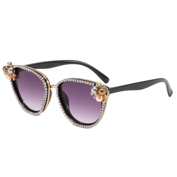 Dame glamorøs solbrille med perle- og krystaldekorasjon Luvikno