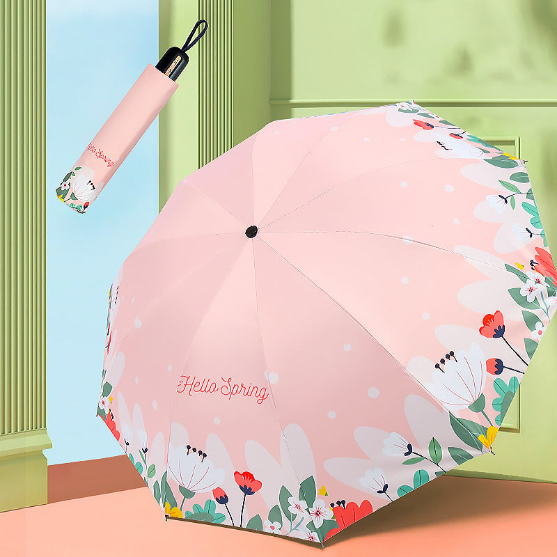 Kvinnes sammenleggbare paraply med blomsterdesign Luvikno