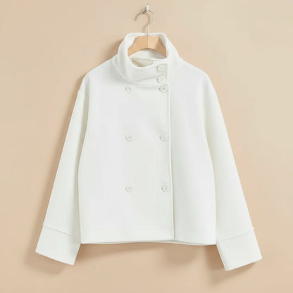 Naisten muotitietoinen lyhyt takki korkealla kauluksella ja kaksinkertaisella nappilistalla Luvik