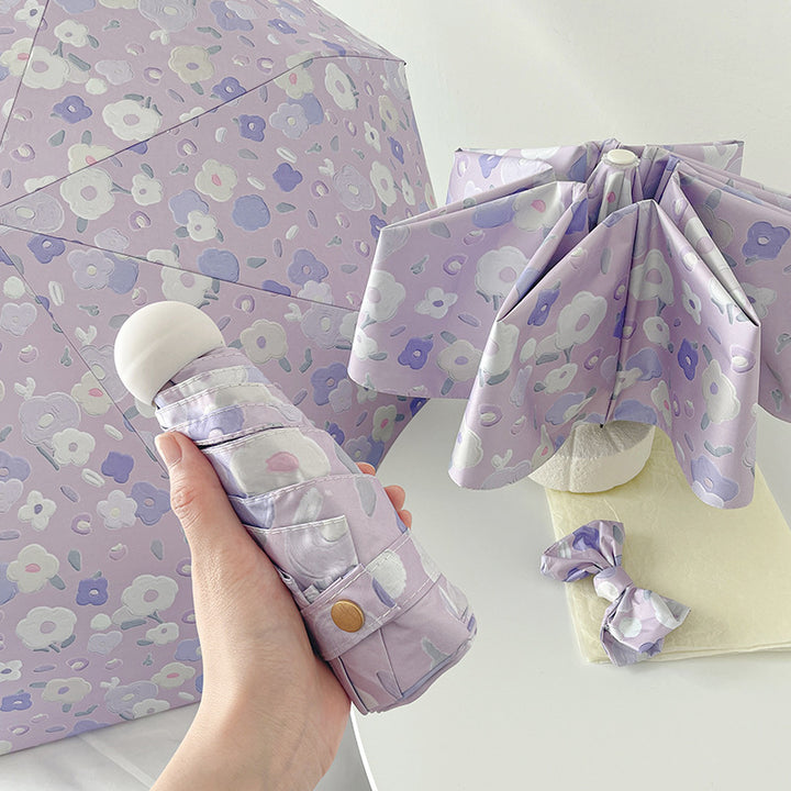 Dame Automatisk sammenleggbart paraply med blomsterdesign og praktisk oppbevaringssystem Luvikno