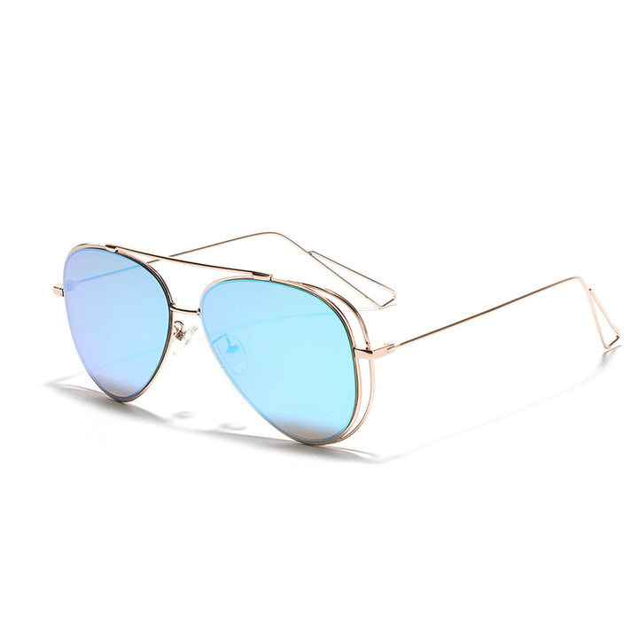 Dame Retro-flyger solbrille med sølvfarget metallramme og speilglass Luvikno