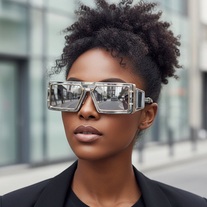 Dame Geometrisk Oversized Solbrille med luksuriøs ramme Luvikno