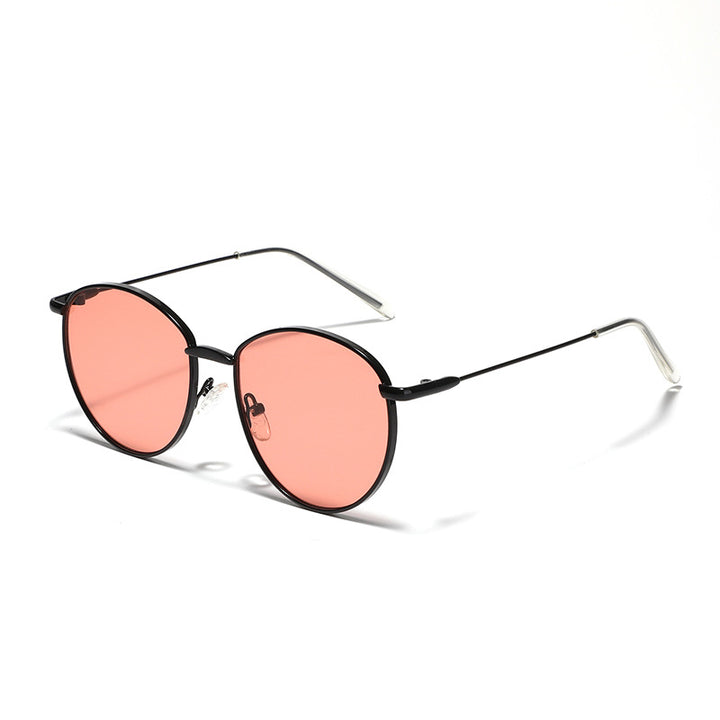 Dame rund solbrille med smal metallramme og polariserte linser Luvikno