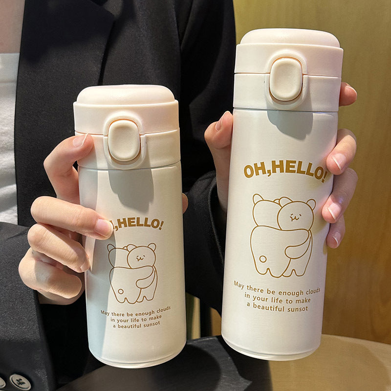 Damen isolierte Trinkflasche mit süßem Tierdesign und praktischem Klappdeckel Luvikno