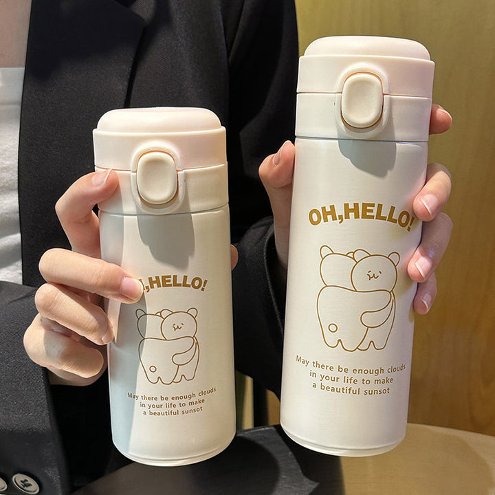 Damen isolierte Trinkflasche mit süßem Tierdesign und praktischem Klappdeckel Luvikno