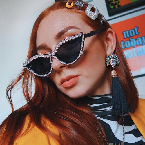 Dame Cat-Eye solbriller med glitrende strass Luvikno