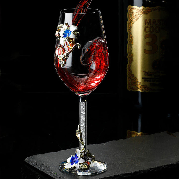 Metallic Blomst Krystall Vin Glass med Dekanter Koffert Sett | Luvikno