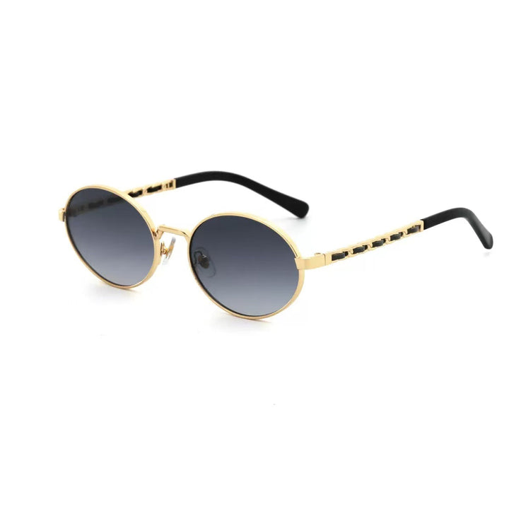Dame elegant rund solbrille med luksuriøs ramme og komfortable stenger Luvikno