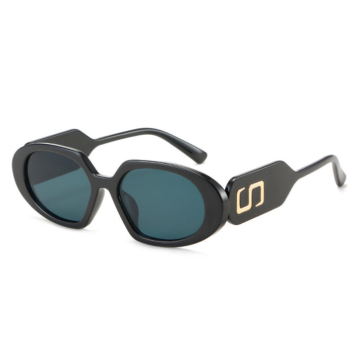 Dame moteriktig solbrille med unikt design og stilfull logo Luvikno