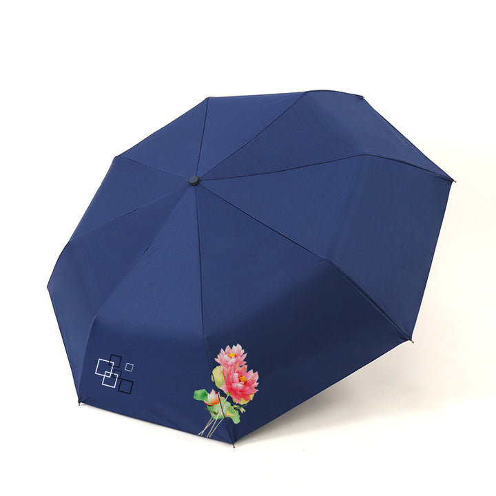 Kvinnes sammenleggbare paraply med elegant blomsterdesign Luvikno
