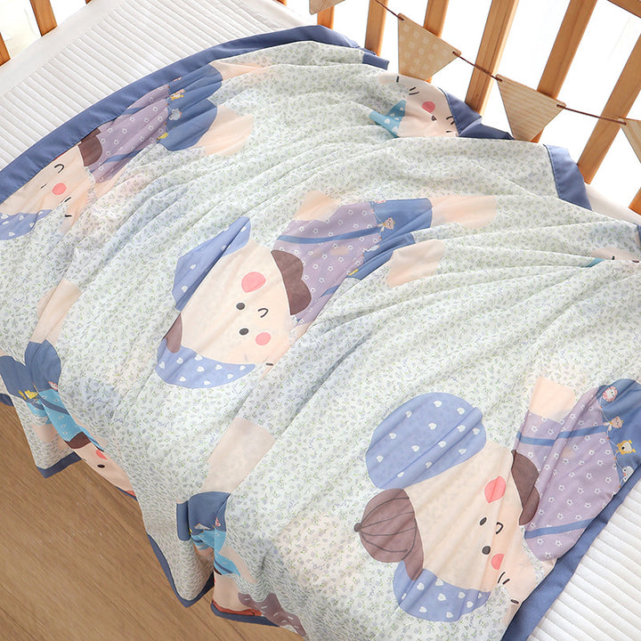 Unisex nan koselig babysengteppe laget av bomullsmuslin med pustende fyll og satinert kant Luvikno
