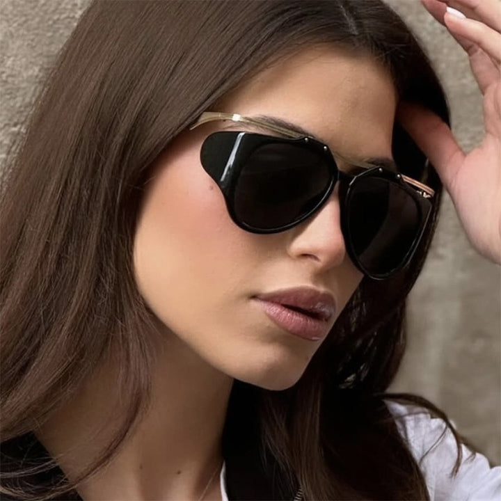 Dame Cat-Eye solbriller med unikt design og beskyttende glass Luvikno