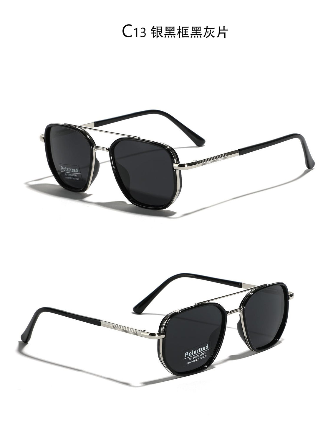 Dame kvadratisk solbrille med polarisert glass og elegant metallramme Luvikno