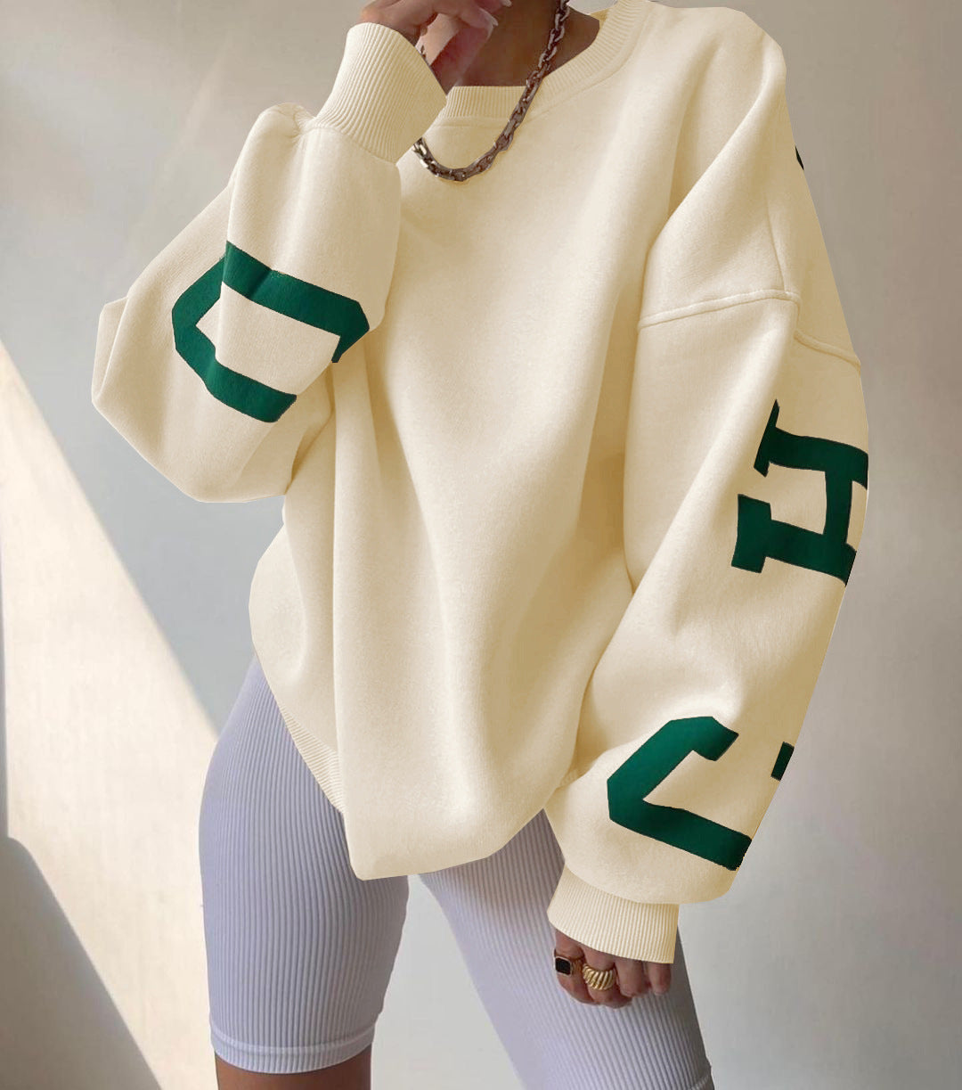Dame avslappet oversized genser med kontrasterende ermer Luvik
