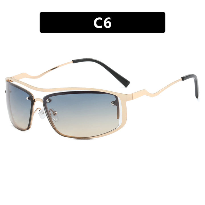 Damer futuristisk solbrille med elegant metallramme og høye transparente glass Luvikno