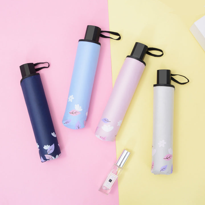 Dame sammenleggbar paraply med florale avslutninger Luvikno