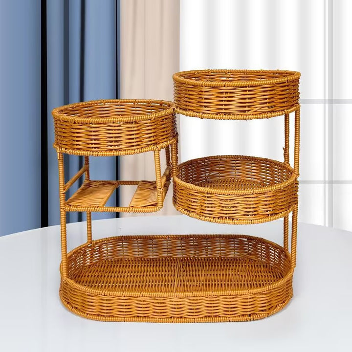 Unisex Rattan Hylle med tre nivåer Luvikno