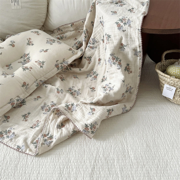 Unisex Bomull Muslin Teppe med Blomsterdesign og Volangdetaljer Luvikno