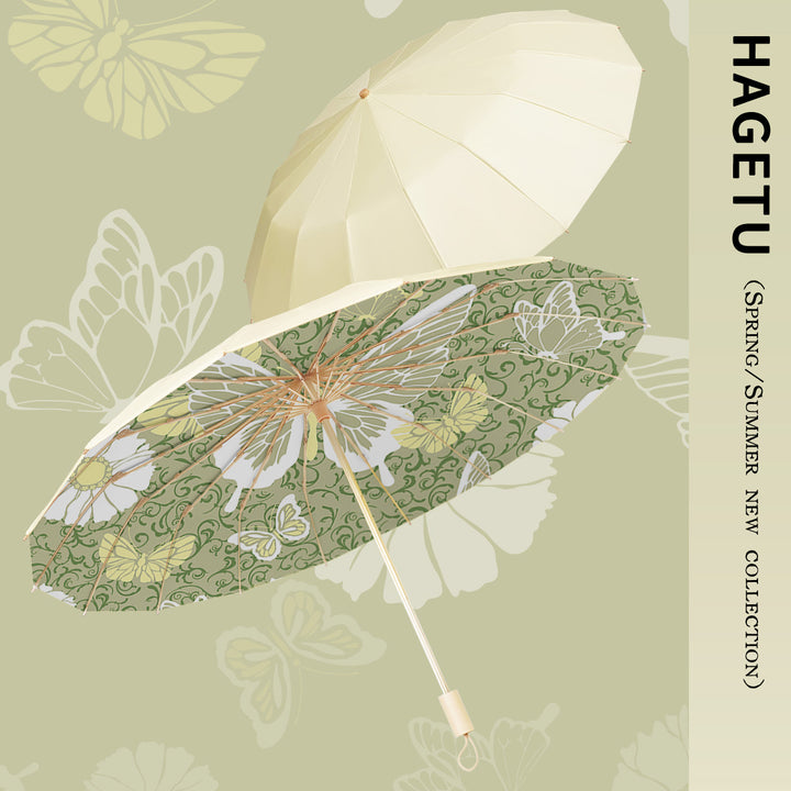 Dame elegant folder paraply med blomsterdesign Luvikno