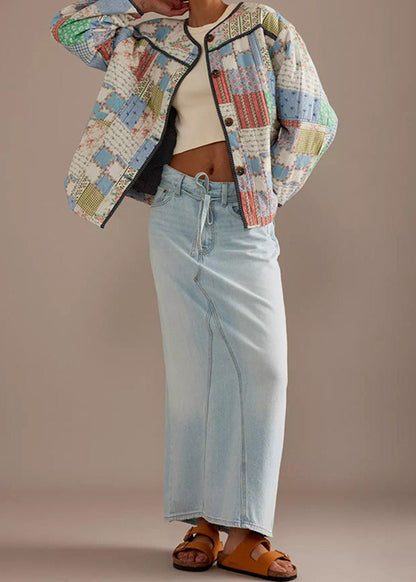 Luvik | Patchwork - Puuvilla-vuoritettu takki pyöreällä kaula-aukolla