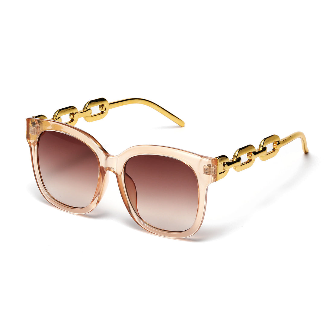 Dame moteriktig oversized solbrille med luksuriøs kjedeinnramming Luvikno