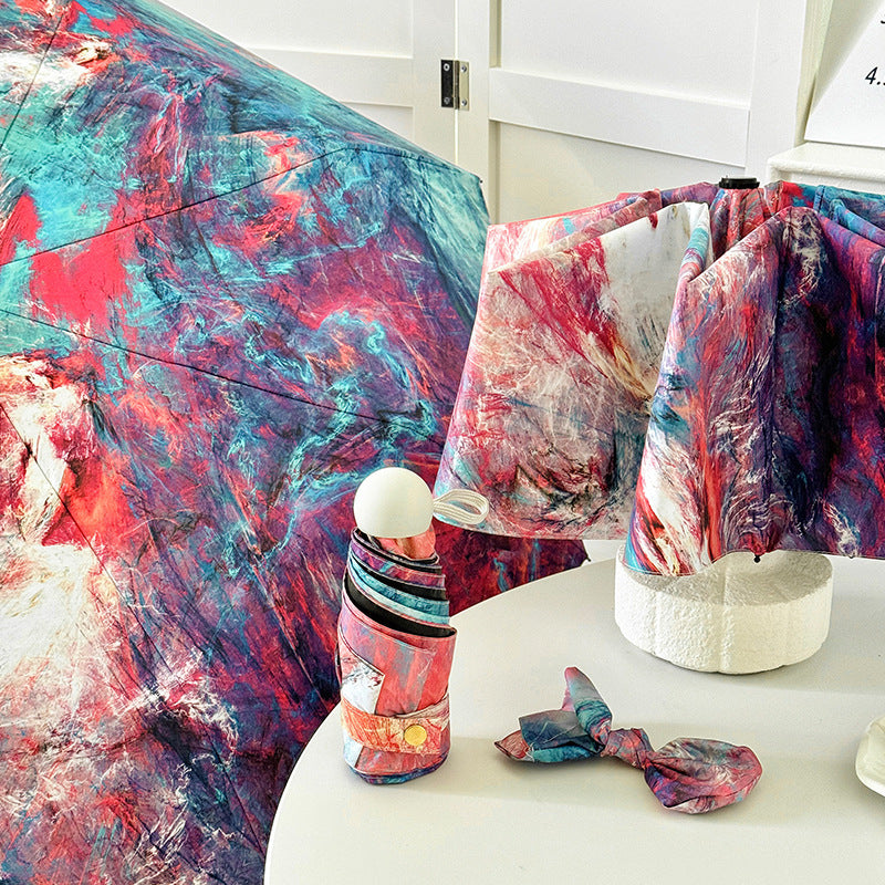 Dame sammenleggbart paraply med kreativt kunstdesign Luvikno
