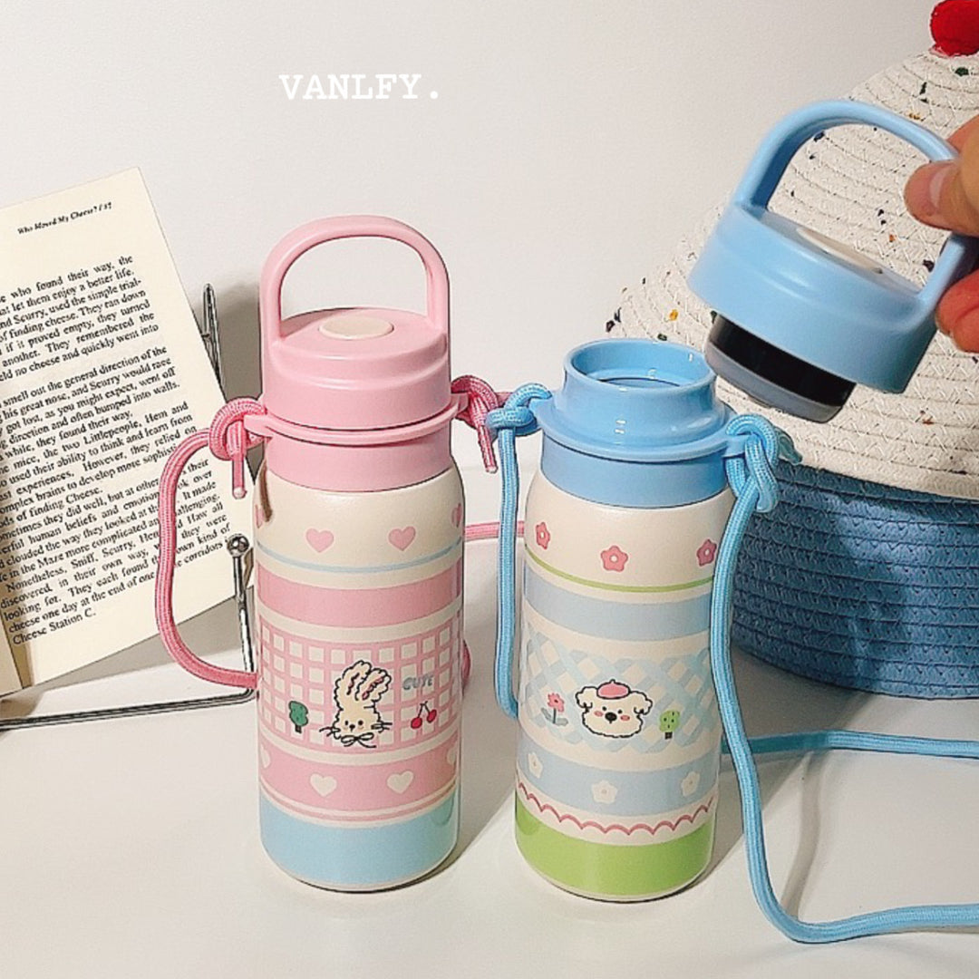 Damen Isoliertrinkflasche mit durchgehendem Tierdesign und Trageriemen Luvikno