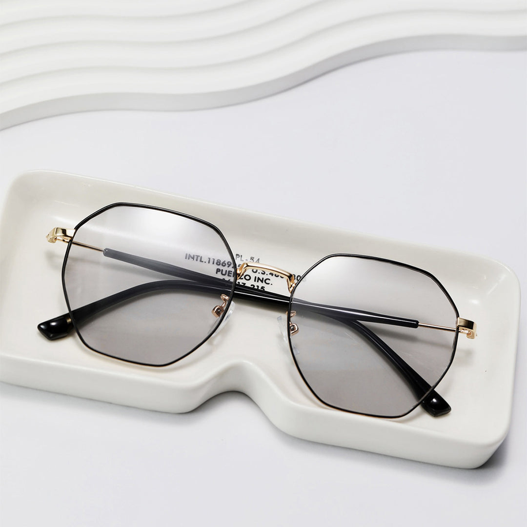 Dame modisk åttekantet solbrille med trendy metallramme Luvikno