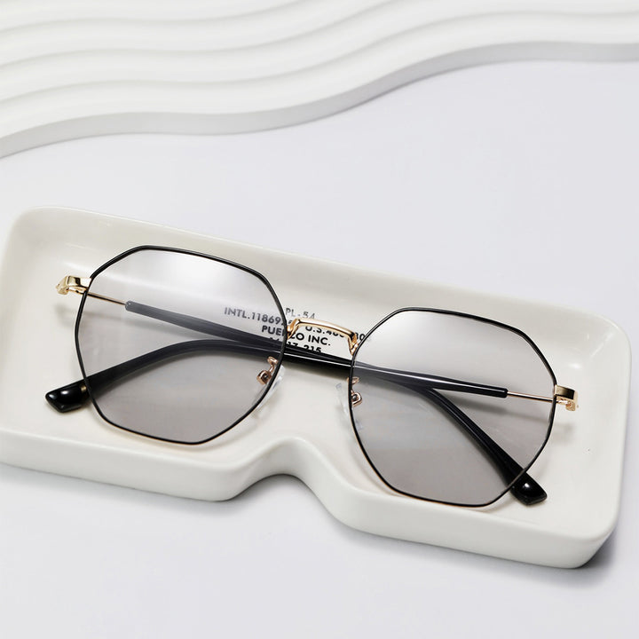 Dame modisk åttekantet solbrille med trendy metallramme Luvikno