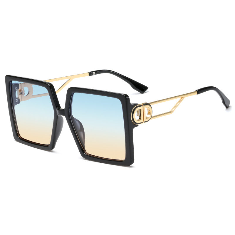 Dame oversized firkantet solbrille med elegant metallramme og polariserte glass Luvikno