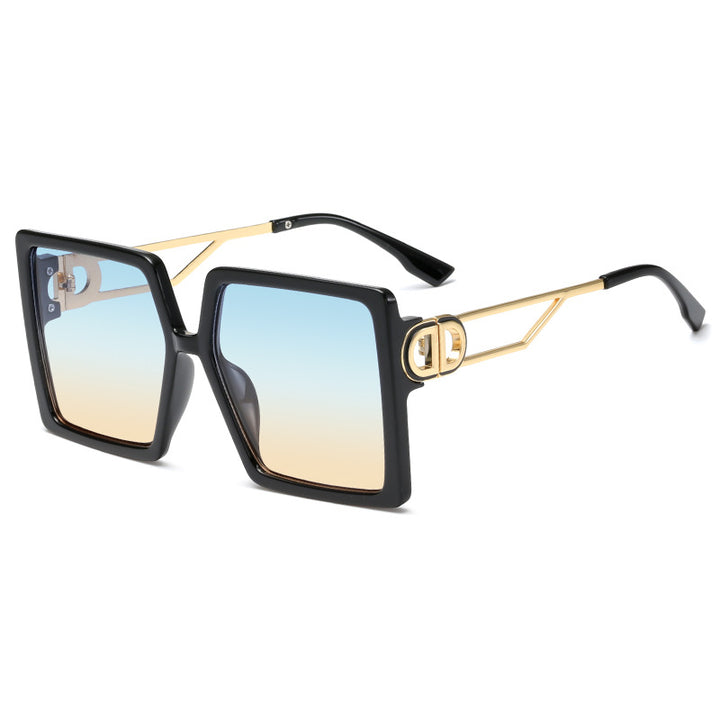 Dame oversized firkantet solbrille med elegant metallramme og polariserte glass Luvikno