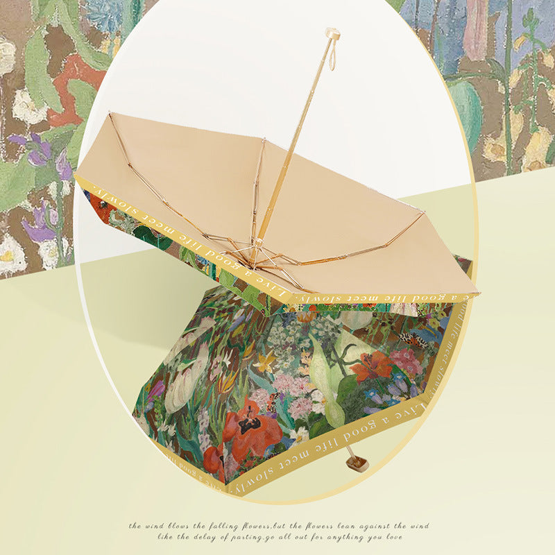 Damer elegant foldbar paraply med blomsterkunstdesign Luvikno