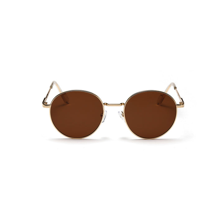 Dame rund solbrille med luksuriøs metallramme og UV-beskyttelse Luvikno