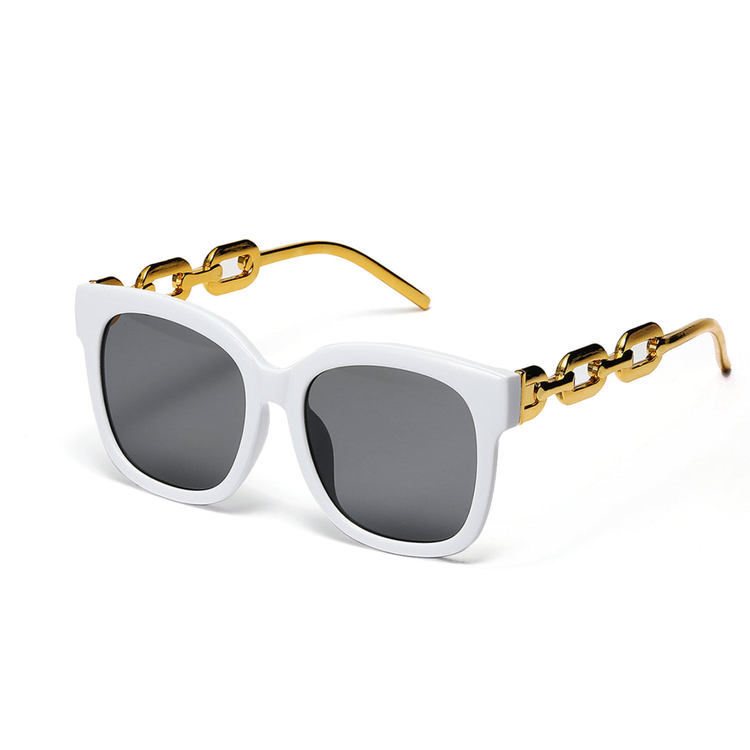 Dame moteriktig oversized solbrille med luksuriøs kjedeinnramming Luvikno