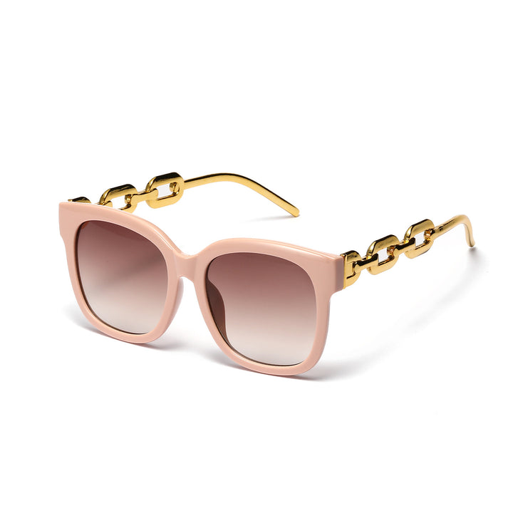Dame moteriktig oversized solbrille med luksuriøs kjedeinnramming Luvikno