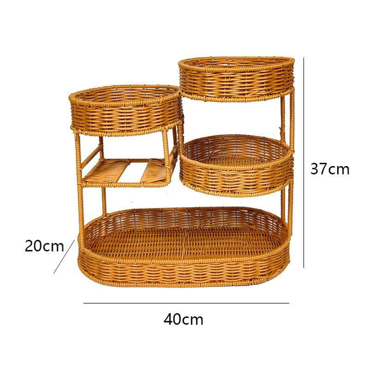 Unisex Rattan Hylle med tre nivåer Luvikno