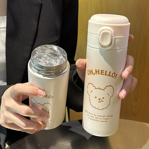 Damen isolierte Trinkflasche mit süßem Tierdesign und praktischem Klappdeckel Luvikno